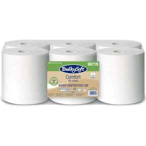 Aftørringsrulle BulkySoft M-Comfort 1-lag, 220mm/300m, 6 rl.