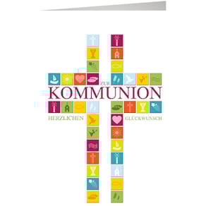 Kommunionskarten, 11,5 x 17 cm, 5er-Set mit farbigen Kuverts