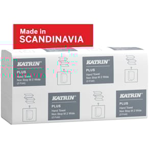 Papirhåndklædeark Katrin Plus, 2‑lags hvid 240x240 mm, 2400 stk