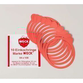 Gummiringe til Weck sylteglas Ø100 mm, 1 mm, orange-rød, 10 stk