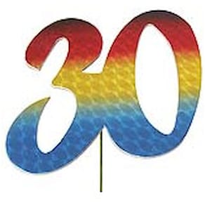 Jubiläumszahl Noname, 30, bunt, mit Draht, 8 cm