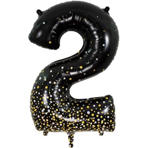 Folienballon OAK TREE Sparkling Fizz, Zahl 2, Schwarz/Gold, 86 cm
