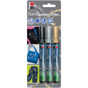 Stoffmalstifte Marabu Textil Painter, Set, 3-tlg., Glitter