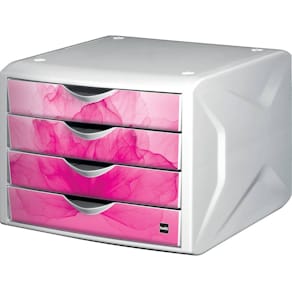 Schubladenbox helit Chameleon, 4 Schubladen, weiß/pink