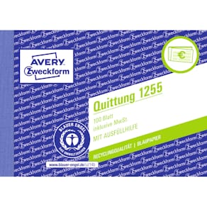 Quittung Avery Zweckform 1255, Recycling, A6 quer, 100 Blatt