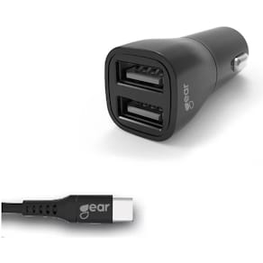 Laddare Bil GEAR 2xUSB 3.4A USB-C 2.0 1m