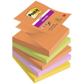 Notes, Post-it, Super sticky, assorteret 76x76mm, pakke a 5 stk