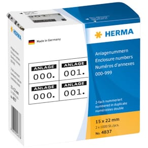 Anlagenummern-Etiketten HERMA 2-fach, schwarz, 15 x 22 mm, 1000er