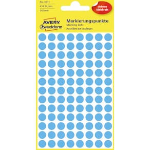 Etiketten Avery ronde, 8 mm, blauw, 416 stuks
