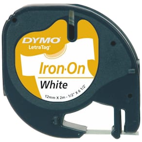 Märkband Dymo LetraTag Strykbar (Iron-On), svart/vit, 12mm
