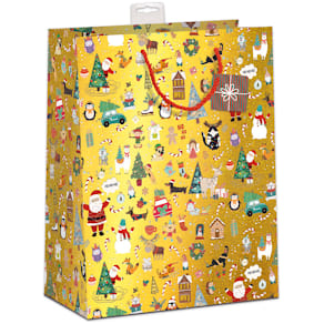 Geschenktragetasche SKORPION, Weihnachtsmotiv Kind, gold