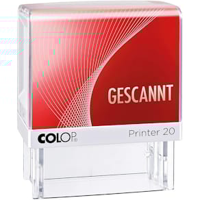 Stempel COLOP Printer 20 LGT, Gehäuse weiß/rot, Fixtext GESCANNT,