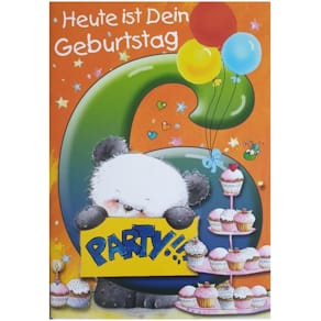 Geburtstagskarte Apollo Zahl 6, sortiert, 5 Stück, bunt