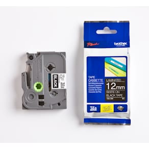Labeltape Brother TZe-335 lamineret, 12 mm, hvid på sort
