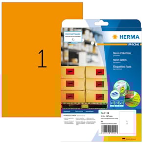 Universaletiketten HERMA 210x297 mm, neonorange, 20 Blatt