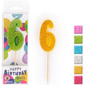 Geburtstagskerze BIRTHDAY FUN, Zahl 6, sortiert