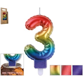 Zahlenkerze TIB 3, assortiert (Regenbogen)
