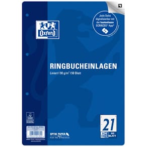 Ringbucheinlagen Oxford L21, liniert, A4, 50 Blatt, weiß, 90 g/m²