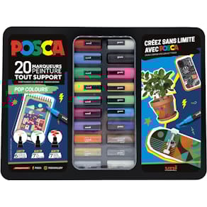 Paintmarkers Posca, metalen doos, 20 stuks, assorti, Pop Colours