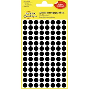 Etiketten Avery Rond, diameter 8 mm, zwart, 416 stuks