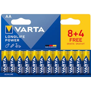 Batterijen Varta Longlife Power, AA, blister van 8 + 4
