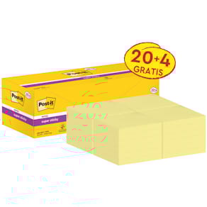 Haftnotizblock Post-it Super Sticky Notes, gelb, 76x76 mm, 24x100