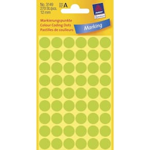 Runde etiketter Avery grøn Ø12 mm, FSC Mix, 270 stk