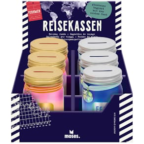 Spardose MOSES. Reisekasse Fernweh, sortiert, 12 cm hoch