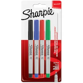 Sharpie Ultra Fine märkpenna 0.3mm 4-Blister Svart/Röd/Blå/G