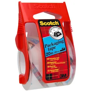 Packtejp Scotch 20mx50mm transparent med hållare