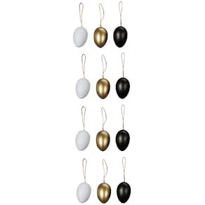 Osterbehang Ei, 12 Stück, sortiert (gold, schwarz, weiß)