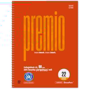 Collegeblock Staufen Premio, A5, 80 Blatt, 5 mm kariert, rot