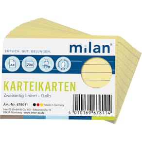 Karteikarte Milan, A8, liniert, gelb, 200 Stück
