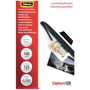 Lamineringslommer Fellowes Premium 125µm, 65x95mm, klar, 100 stk