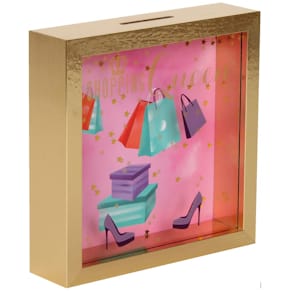 Spardose EigenArt Glasfront, gold/pink, 16x16x10 cm "Shopping Que