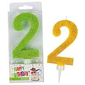 Geburtstagskerze TRENDHAUS Zahl 2, sortiert, Glitter Maxi