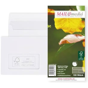 Briefumschlag Mailmedia DL, Fenster, Haftklebung, 100 g, weiß