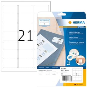 Etiketten HERMA A4 Inkjet, 63,5 x 38,1 mm, weiß, 525 Stück