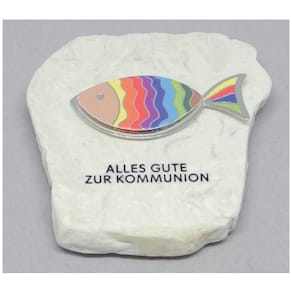 Deko Regenbogenfisch, Alles Gute zur Kommunion, im Display