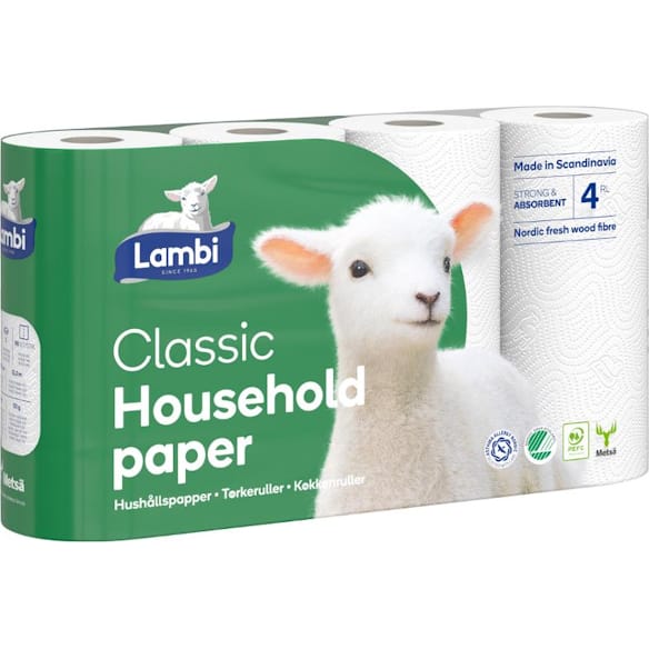Kjøkkenrull LAMBI 2L 12,3m hvit (4) 5frp