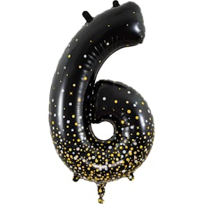 Folienballon OAK TREE Sparkling Fizz, Zahl 6, Black & Gold, 86 cm