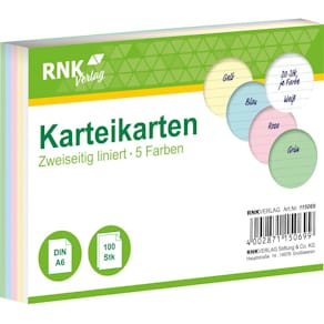 Karteikarte RNK, A6, liniert, 5-farbig, 100 Stück