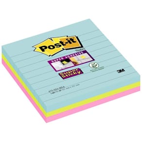 Notes Post-it Super Sticky, 101x101 mm, assorteret, 3 stk