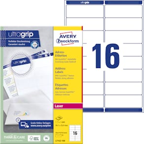 Etikett AVERY Ultra Grip 99,1x33,9mm 1600/FP