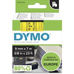 Labeltape Dymo D1, 9 mm, zwart op geel