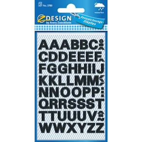 Buchstabenetiketten Avery Zweckform, A–Z, Folie, sw, 104 Stück