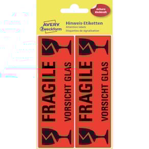 Etiketten Avery Zweckform Vorsicht Glas, 119x38 mm, leuchtrot, 10