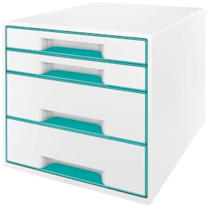 Schubladenbox Leitz WOW CUBE, eisblau metallic, 4 Schubladen
