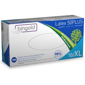 Handschoenen Bingold, latex, XL, wit, poedervrij, doos 100 stuks