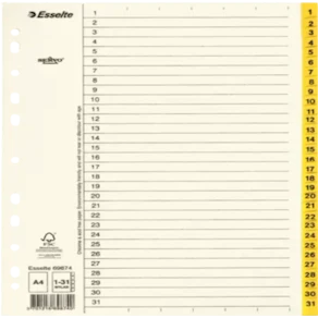 Pärmregister ESSELTE A4 1-31 Gul, flikförstärkt